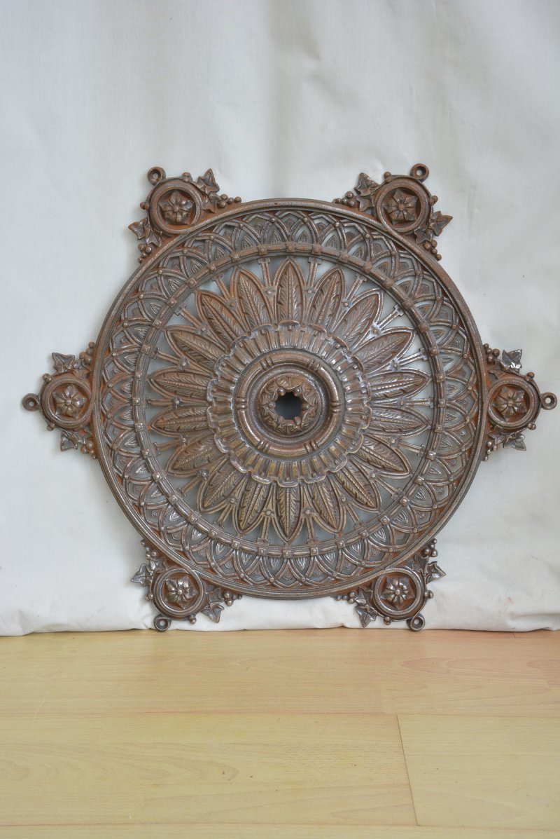 Antique Victorian Cast Iron Ceiling Rose With Feather And Ivy Decoration